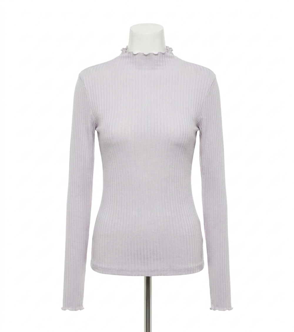 NEW MYSTREE lettuce hem mock neck pullover in heather grey